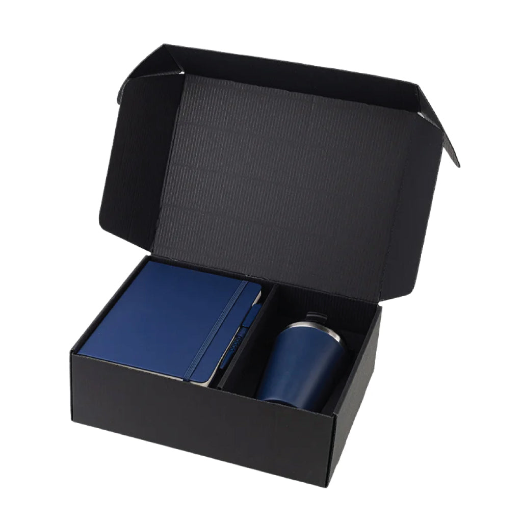 Gift Set Of Double Walled Tumbler, A5 Notebook And Pen – Navy Blue