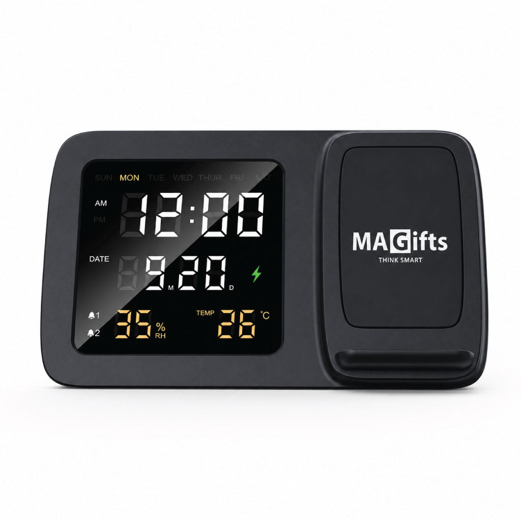 Digital Alarm Clock & Wireless Charger - Black