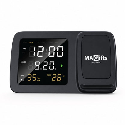 Digital Alarm Clock & Wireless Charger - Black
