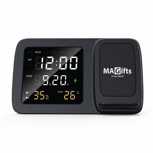 Digital Alarm Clock & Wireless Charger - Black