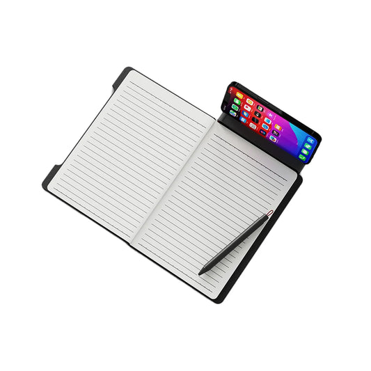 A5 Recycled PU Notebook with 96 Sheets, Built-in Phone Stand & Ruler