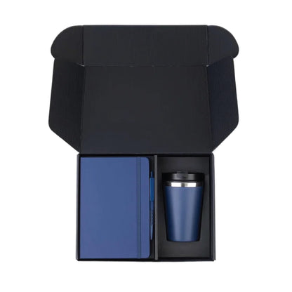 Gift Set Of Double Walled Tumbler, A5 Notebook And Pen – Navy Blue
