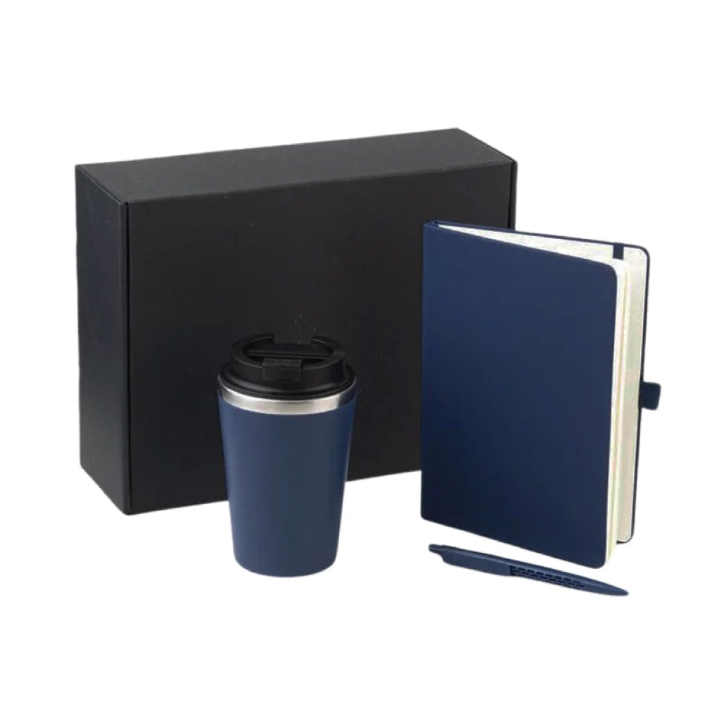 Gift Set Of Double Walled Tumbler, A5 Notebook And Pen – Navy Blue