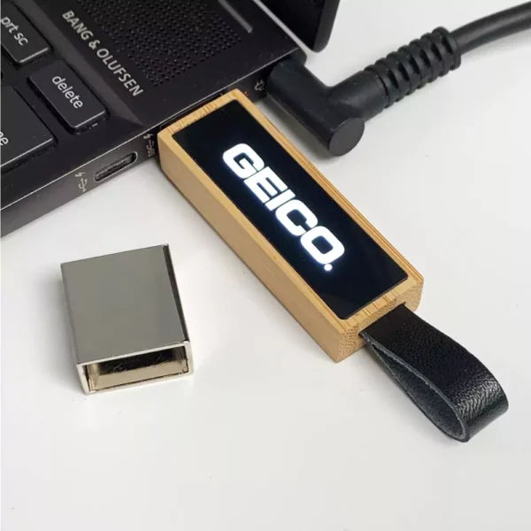 Bamboo LED Logo USB With Strap 16GB V. 3.0