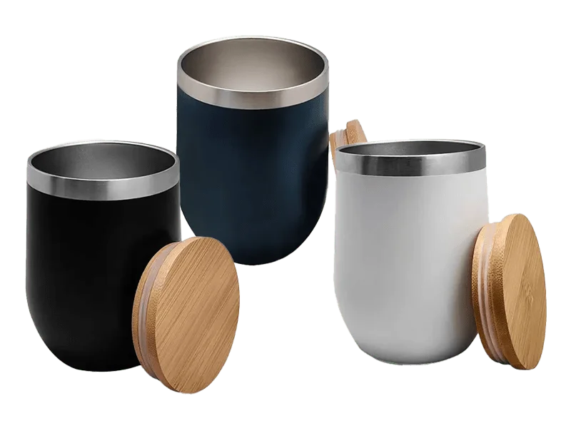 Stainless steel double wall cup with bamboo lid
