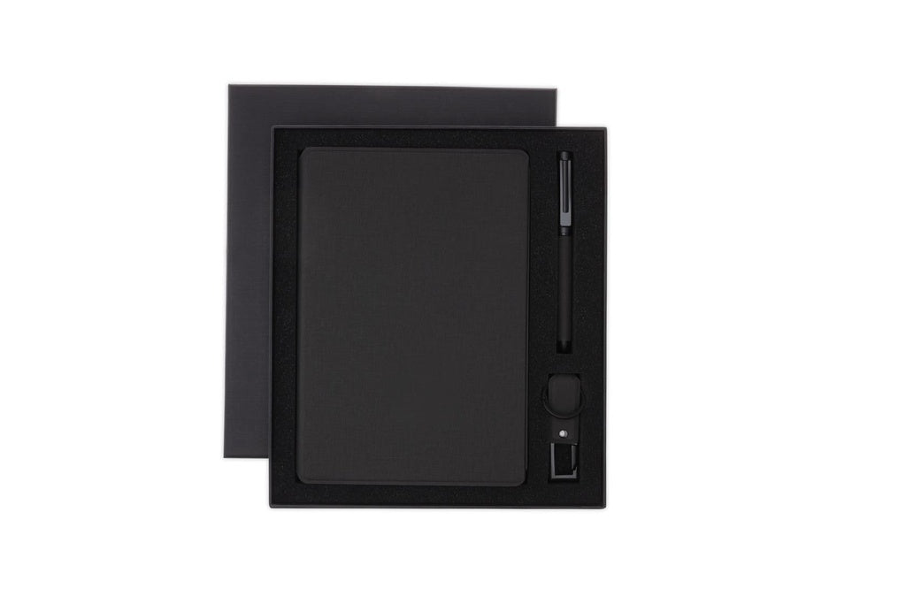 LENZEN - CHANGE ZERO Sustainable Gift Set with Refillable Notebook, Pen & USB Keychain - Black