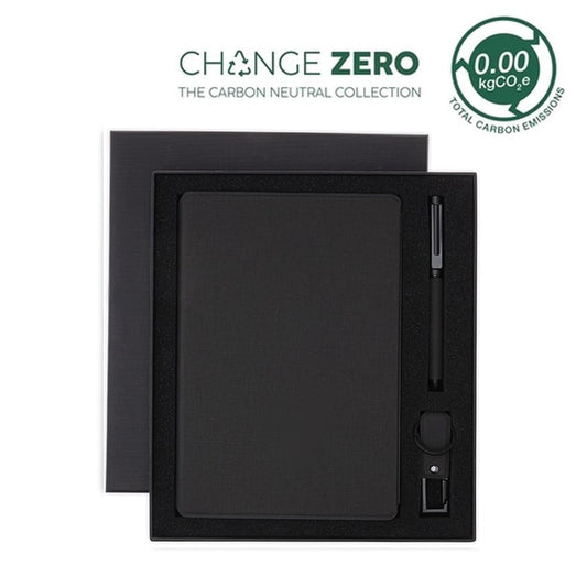 LENZEN - CHANGE ZERO Sustainable Gift Set with Refillable Notebook, Pen & USB Keychain - Black