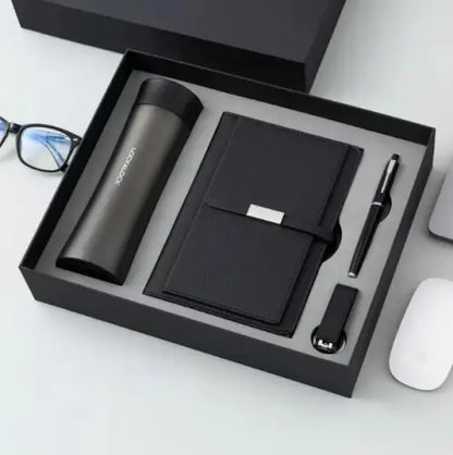 Leather Notebook & 16GB USB Flash Drive Gift Set with Executive Pen & Vaccum Cup