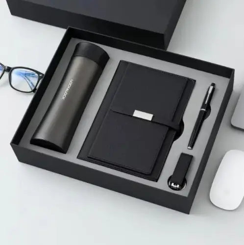 Leather Notebook & 16GB USB Flash Drive Gift Set with Executive Pen & Vaccum Cup