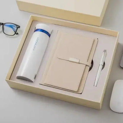 Leather Notebook & 16GB USB Flash Drive Gift Set with Executive Pen & Vaccum Cup
