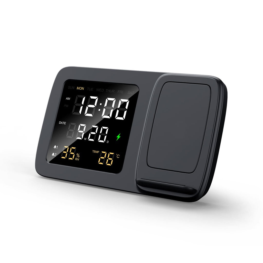 Digital Alarm Clock & Wireless Charger - Black