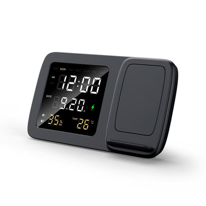 Digital Alarm Clock & Wireless Charger - Black